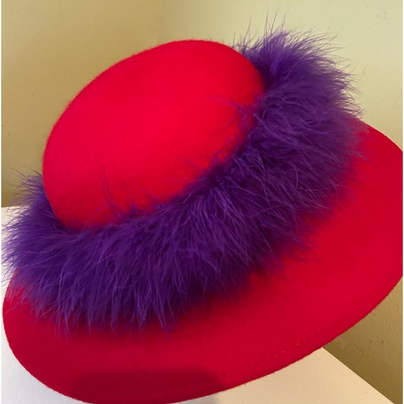 Beautiful Red Wool Dress Church Hat - Picture 1 of 9